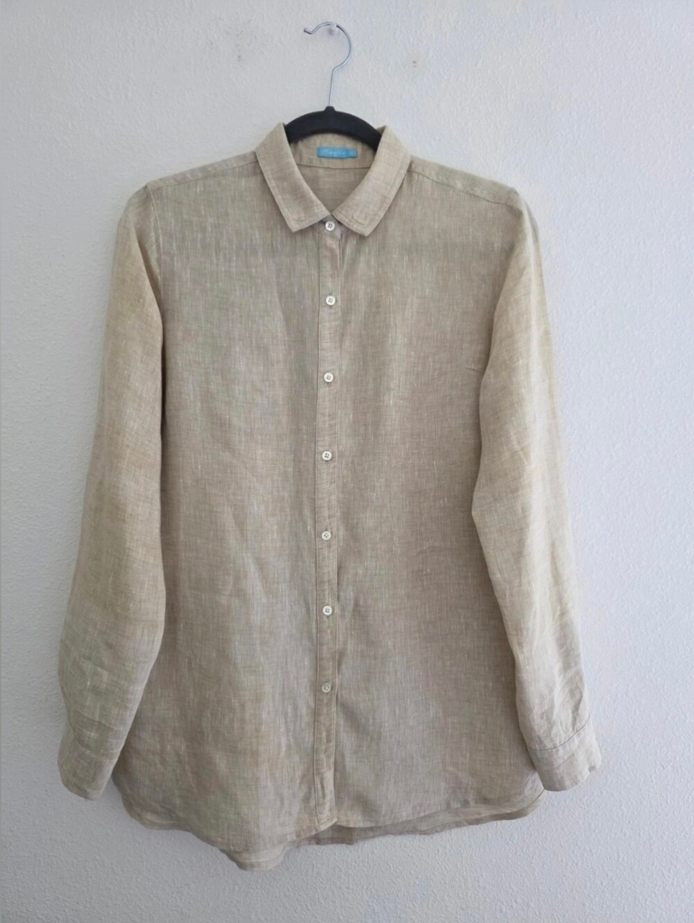 J.McLaughlin Women 100% Linen Shirt In Classic Tan Button-Front Long Sleeve Sz M